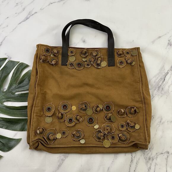 Chan Luu Vintage Y2k Embellished Tote Bag Purse Brown Gold Canvas Large - Picture 1 of 9